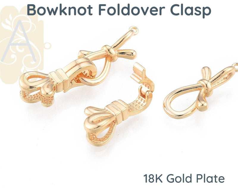 Bowknot Foldover Clasp, 1-Strand, Precious Metal Plating - The Argus Collection