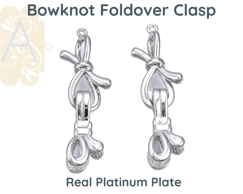 Bowknot Foldover Clasp, 1-Strand, Precious Metal Plating - The Argus Collection