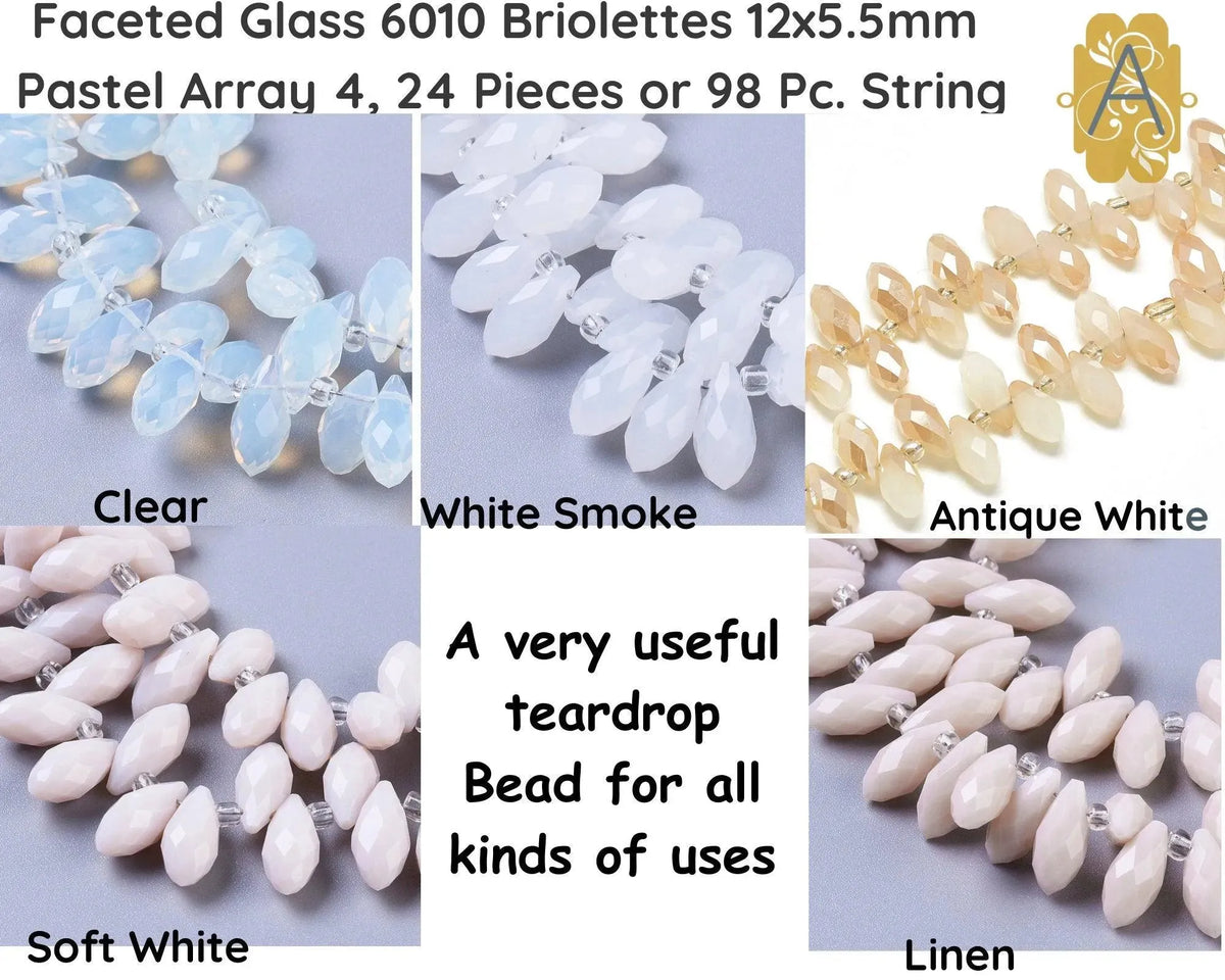 Faceted Glass Briolettes, 6010 style, Imitation Jade, Pastel Array - The Argus Collection