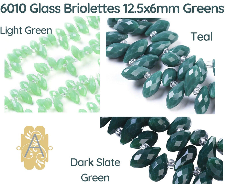 Faceted Glass Briolettes, 6010 style, Imitation Jade, Green Array - The Argus Collection