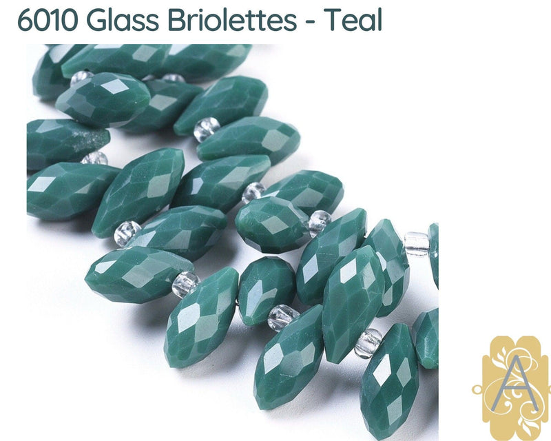 Faceted Glass Briolettes, 6010 style, Imitation Jade, Green Array - The Argus Collection