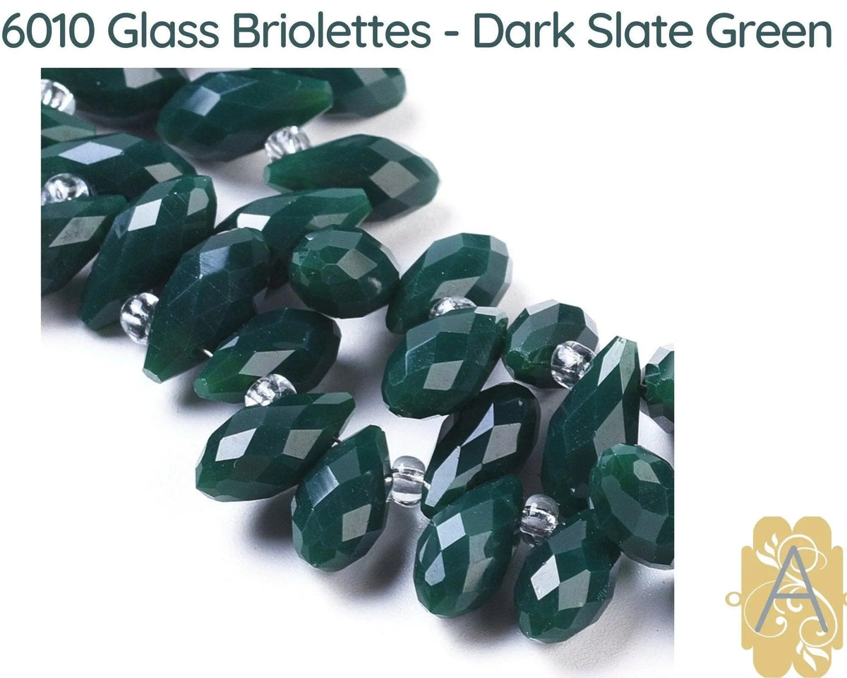 Faceted Glass Briolettes, 6010 style, Imitation Jade, Green Array - The Argus Collection