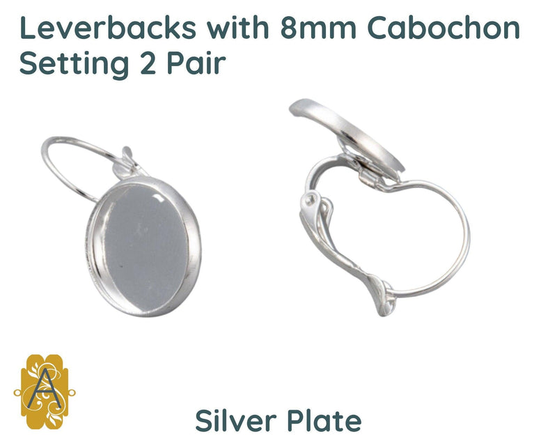 Leverback Earrings with 8mm Cabochon Setting, 3 Finishes - The Argus Collection