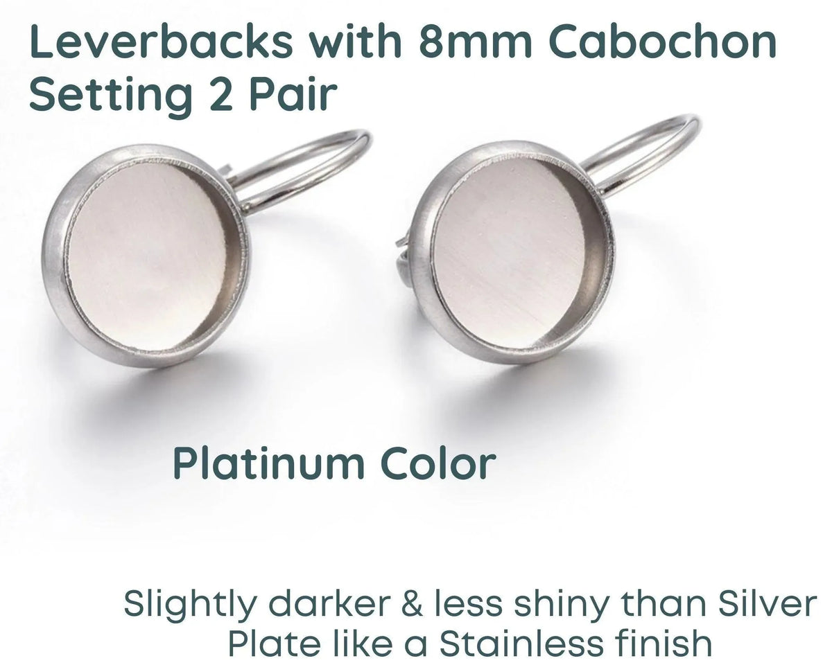 Leverback Earrings with 8mm Cabochon Setting, 3 Finishes - The Argus Collection