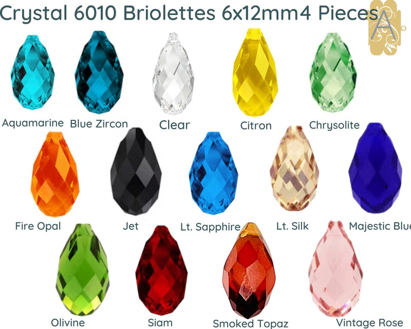 Faceted Glass Briolettes, 6010 Style, Faceted Glass, 6x12mm, 4 Pcs. 14 Colors - The Argus Collection