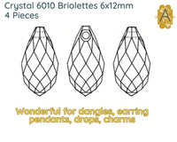 Faceted Glass Briolettes, 6010 Style, Faceted Glass, 6x12mm, 4 Pcs. 14 Colors - The Argus Collection