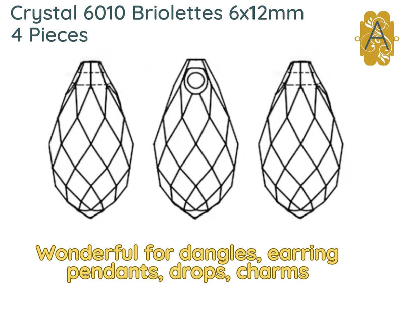 Faceted Glass Briolettes, 6010 Style, Faceted Glass, 6x12mm, 4 Pcs. 14 Colors - The Argus Collection