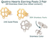 Quatro Hearts, Fancy Earring Posts, 24K Gold Plate or Stainless Steel - The Argus Collection