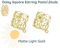 Daisy Square, Earring Studs or Posts, 2 Pair, Ear Clutch Included - The Argus Collection