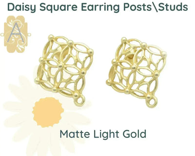 Daisy Square, Earring Studs or Posts, 2 Pair, Ear Clutch Included - The Argus Collection