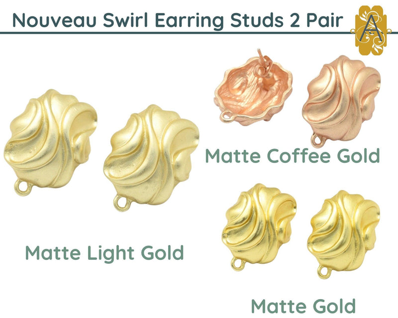 Nouveau Swirl, 1950's Style Earring Studs or Posts in 3 Finishes - The Argus Collection