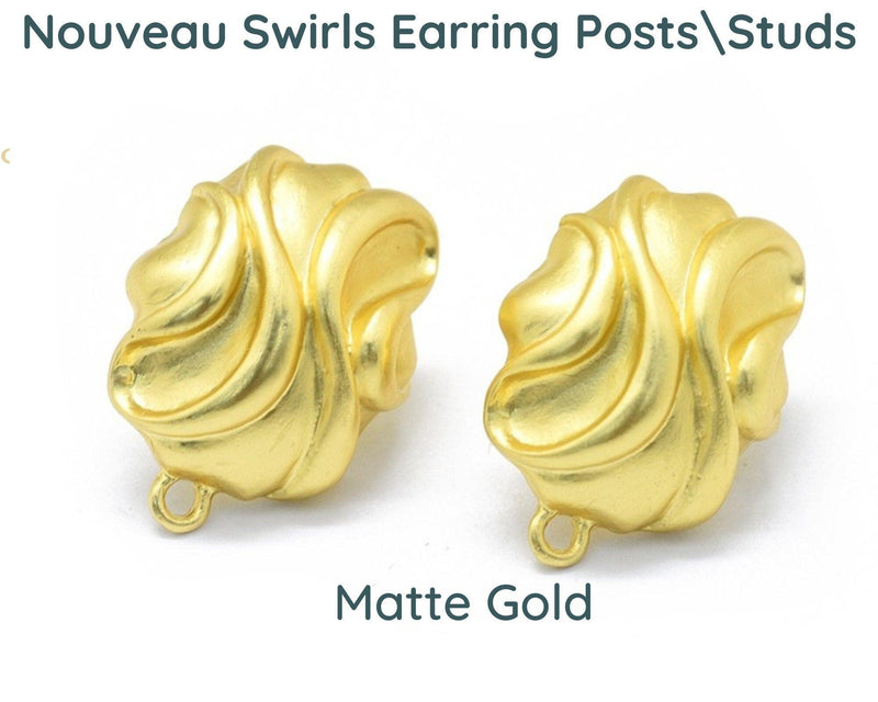 Nouveau Swirl, 1950's Style Earring Studs or Posts in 3 Finishes - The Argus Collection