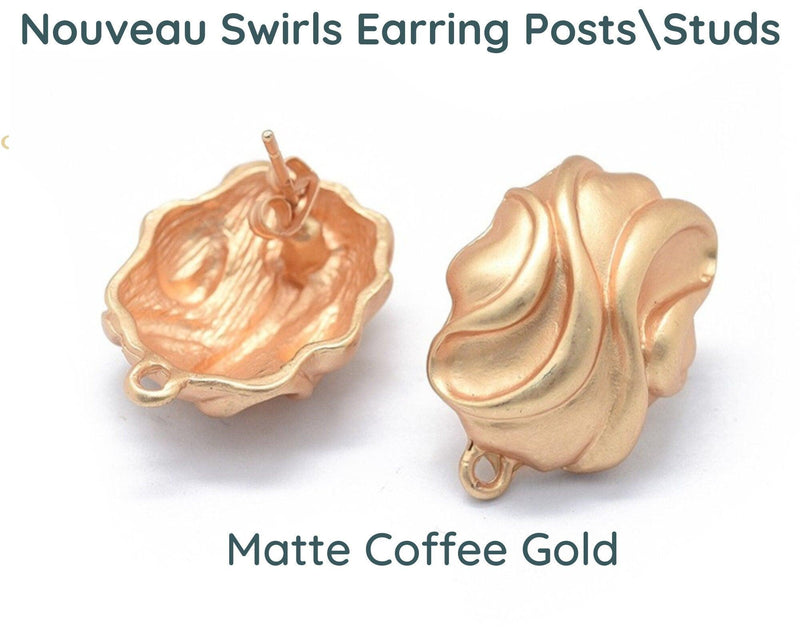 Nouveau Swirl, 1950's Style Earring Studs or Posts in 3 Finishes - The Argus Collection