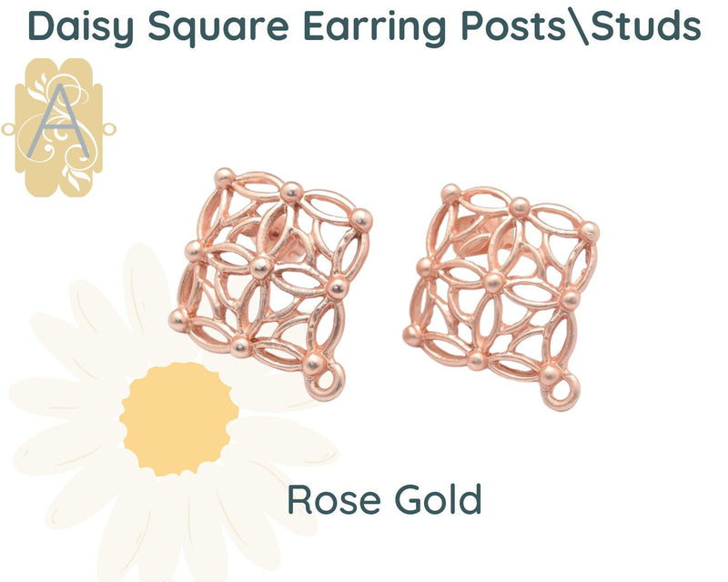 Daisy Square, Earring Studs or Posts, 2 Pair, Ear Clutch Included - The Argus Collection