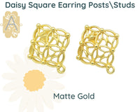 Daisy Square, Earring Studs or Posts, 2 Pair, Ear Clutch Included - The Argus Collection