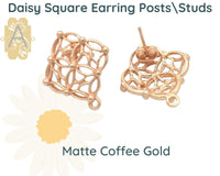 Daisy Square, Earring Studs or Posts, 2 Pair, Ear Clutch Included - The Argus Collection