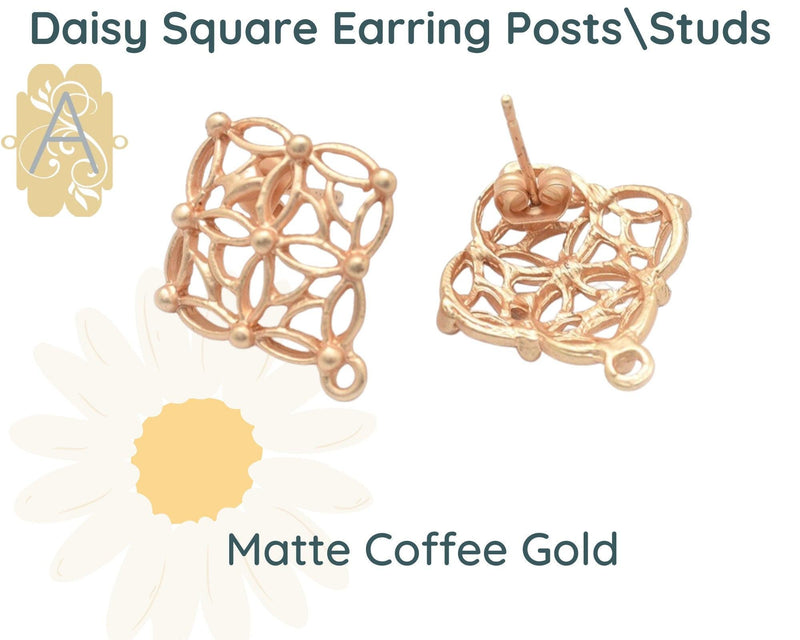 Daisy Square, Earring Studs or Posts, 2 Pair, Ear Clutch Included - The Argus Collection