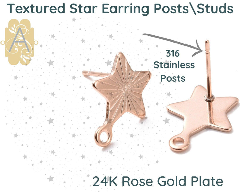 Textured Star Stainless Steel Earring Posts in 4 Finishes - The Argus Collection