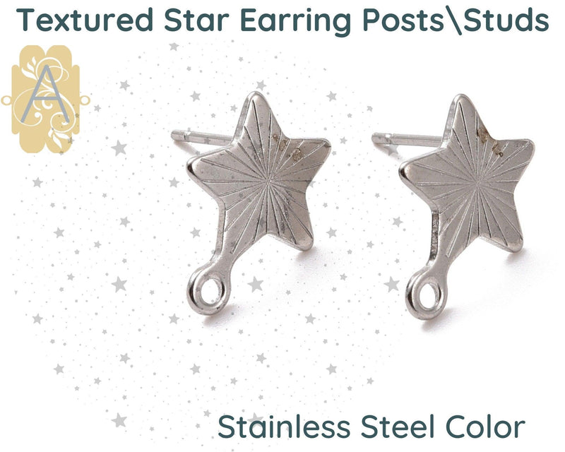 Textured Star Stainless Steel Earring Posts in 4 Finishes - The Argus Collection