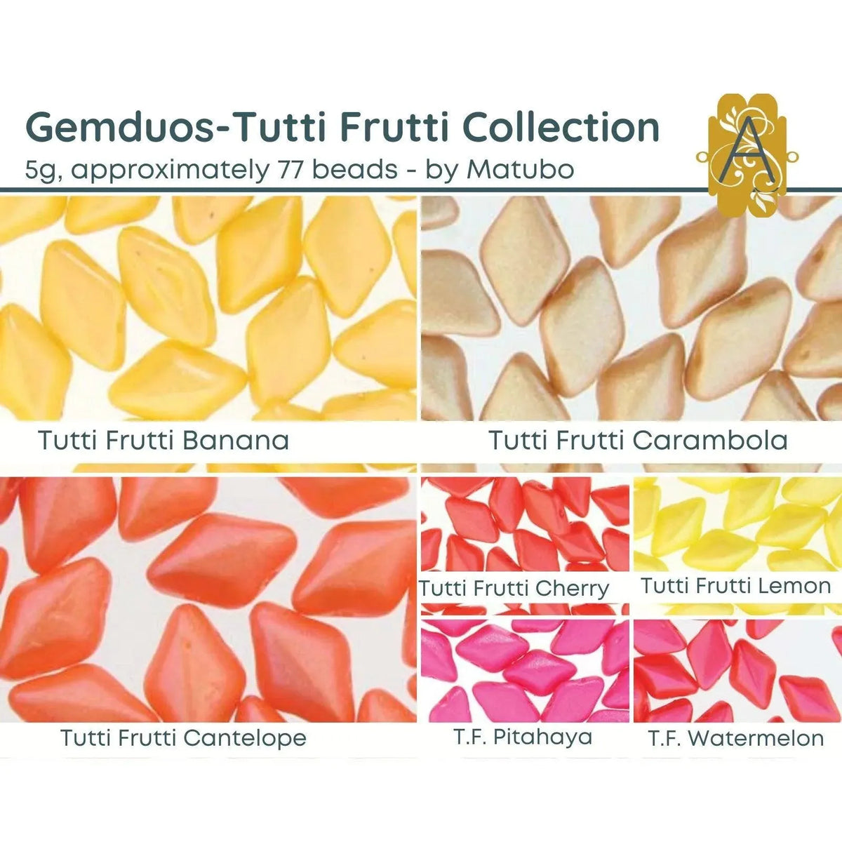 Gemduo Beads by Matubo, Tutti Frutti Collection, 10 g - The Argus Collection