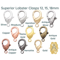 Superior Lobster Clasps, 12mm, 15mm, 18mm, 2 Clasps per Order, 10 Finishes - The Argus Collection