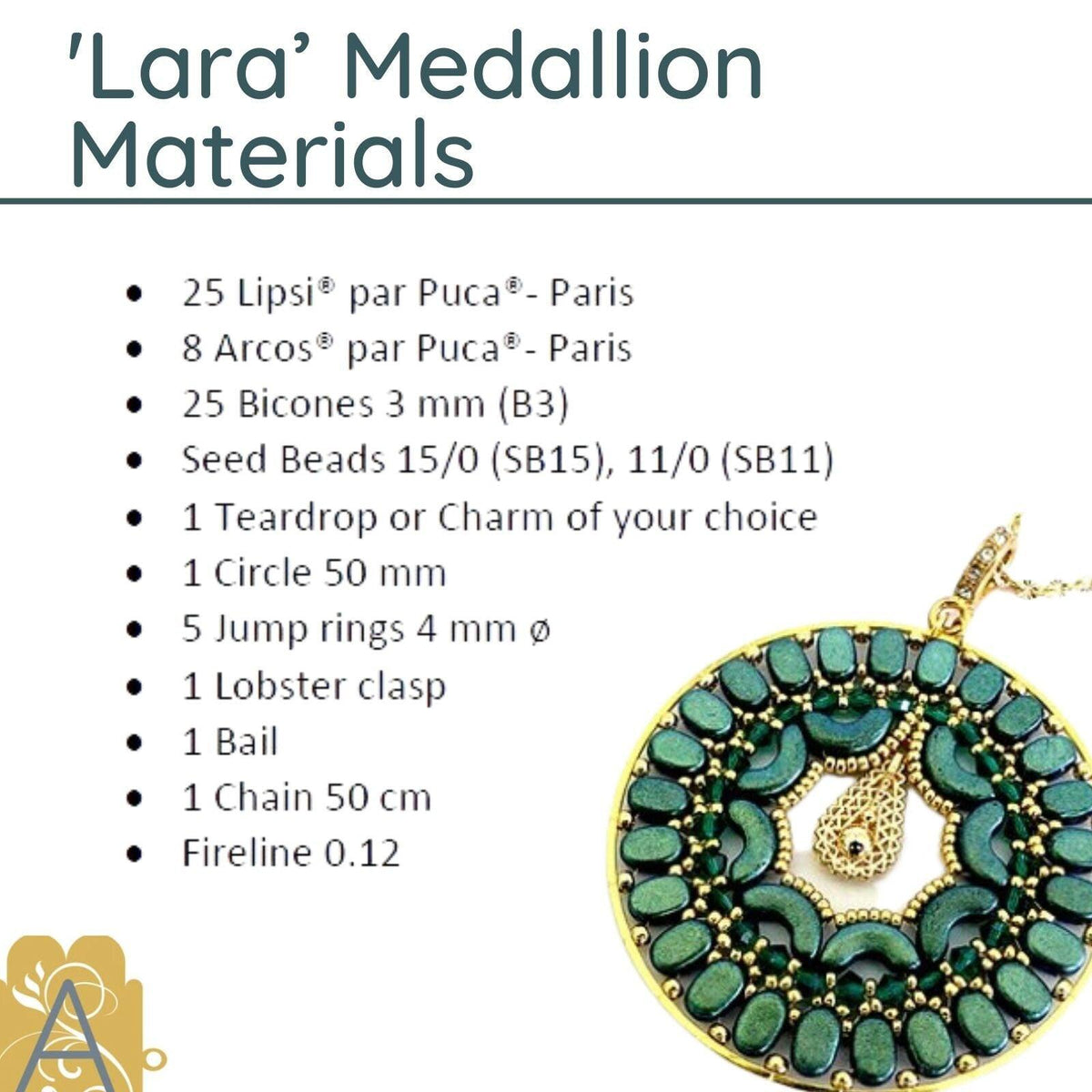 Lara Medallion Pendant Pattern par Puca - The Argus Collection