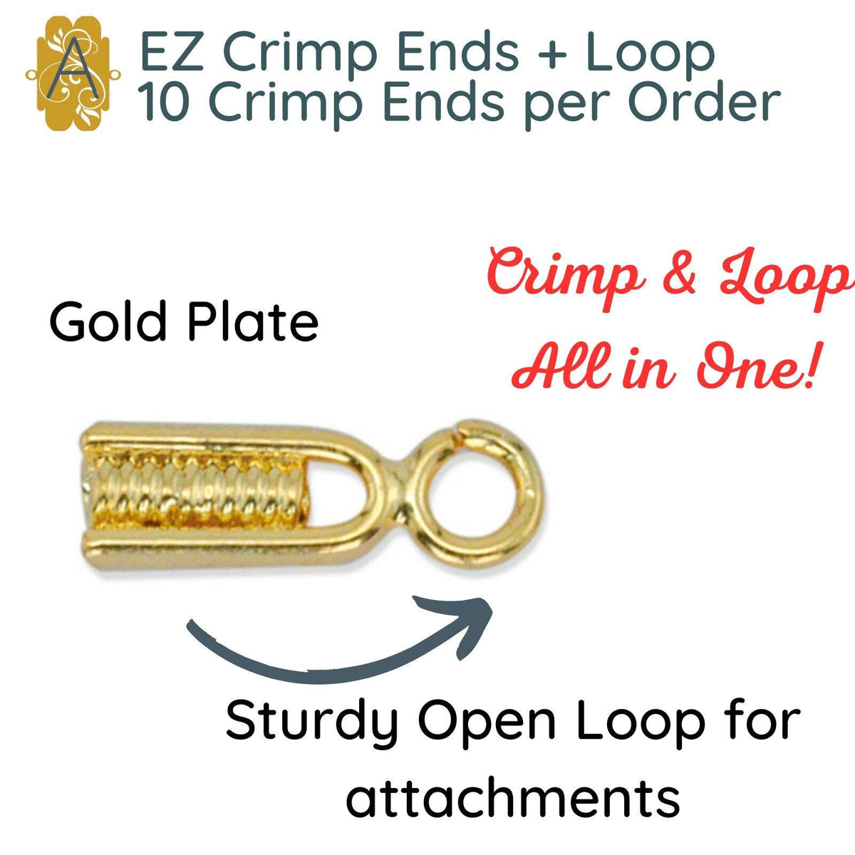 EZ Crimp Ends + Loop, 10 Pieces, Patented Ending for Wire Projects - The Argus Collection