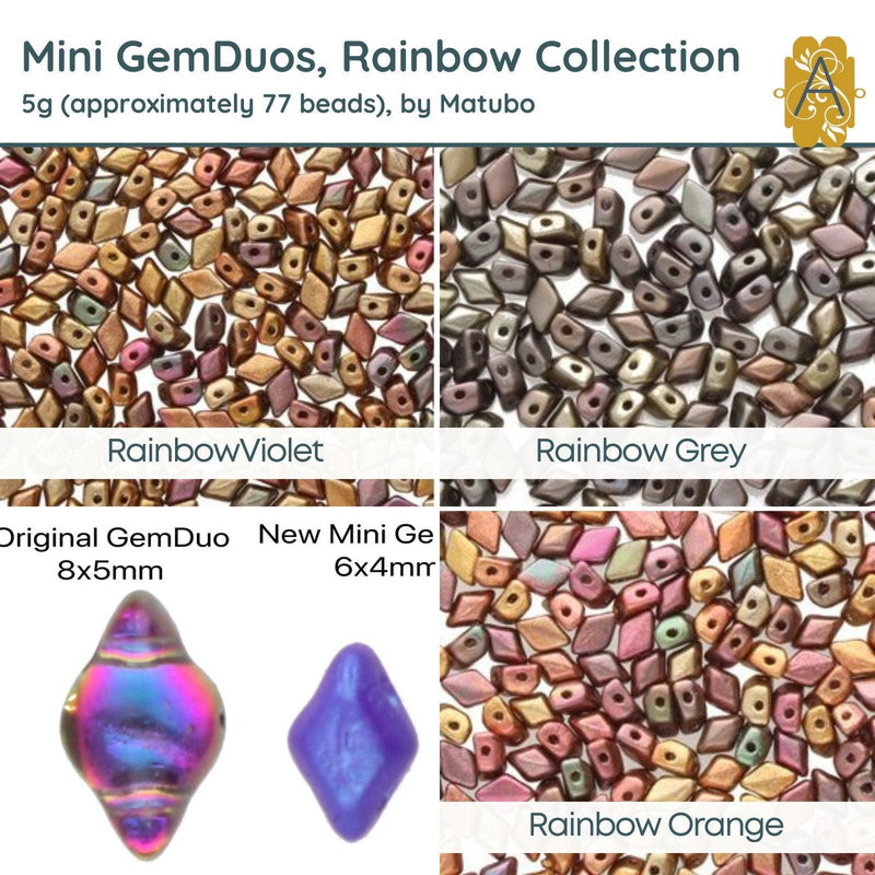 Mini Gemduos Beads, 5g., Rainbow Collection, 3 Colors - The Argus Collection