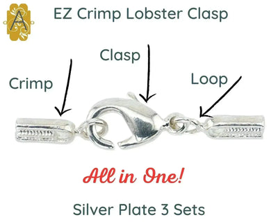 EZ-Crimp End and Lobster Clasp, 3 Sets, 2 Finishes - The Argus Collection