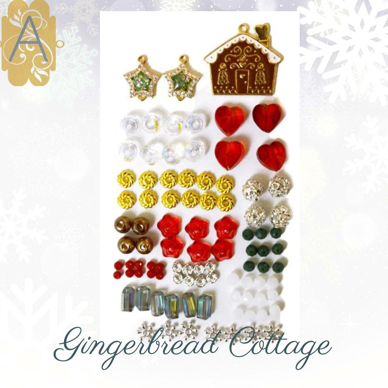 Gingerbread Cottage, a Wintery Bead Mix by Jesse James Beads, Red, Green White, Silver, Gold Collection - The Argus Collection