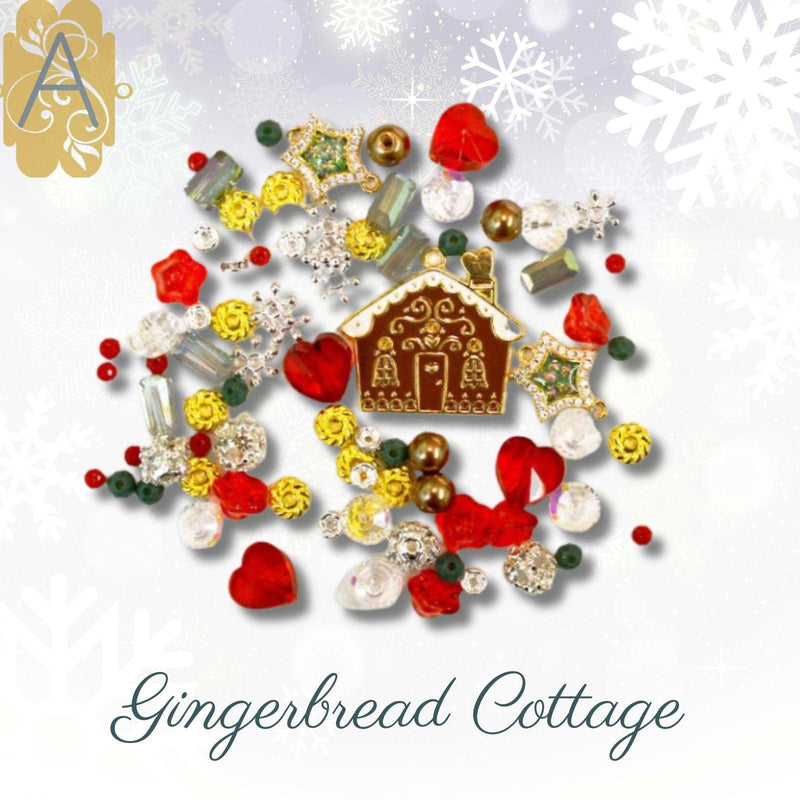 Gingerbread Cottage, a Wintery Bead Mix by Jesse James Beads, Red, Green White, Silver, Gold Collection - The Argus Collection