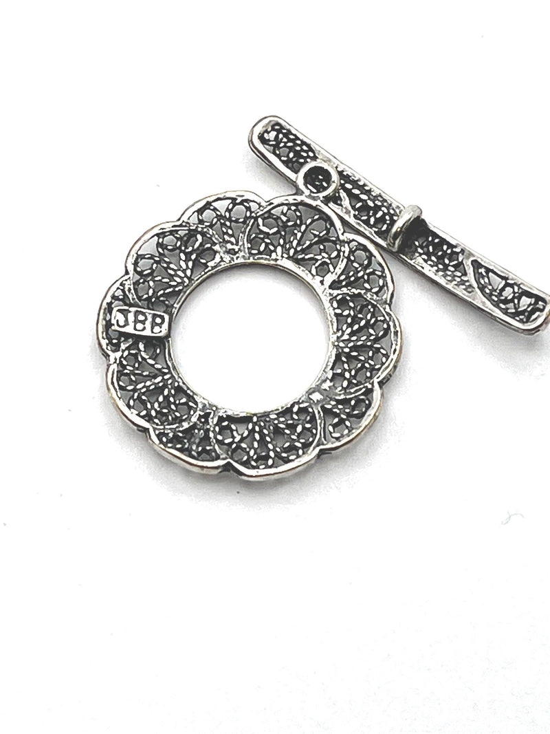 Filigree Round Toggle Clasp, 22mm, by Bronze Line, 2 Finishes - The Argus Collection