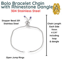 Bolo Bracelet Chains with Rhinestone Endings in 2 Finishes - The Argus Collection