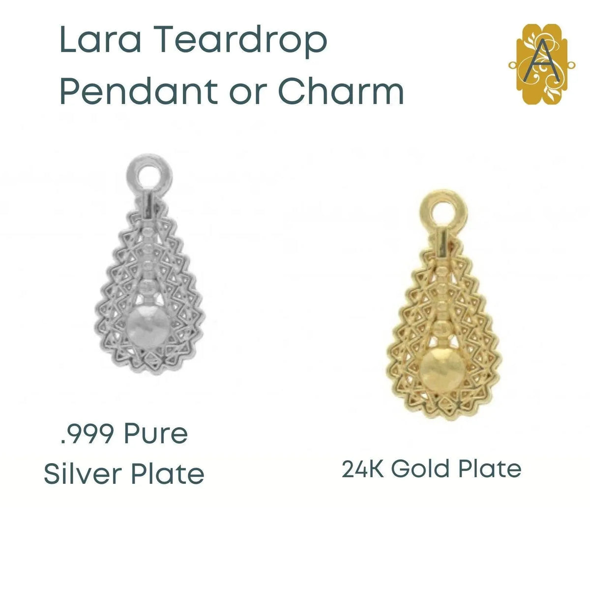 Lara Pendant Drop or Dangle, Precious Metal Plating - The Argus Collection