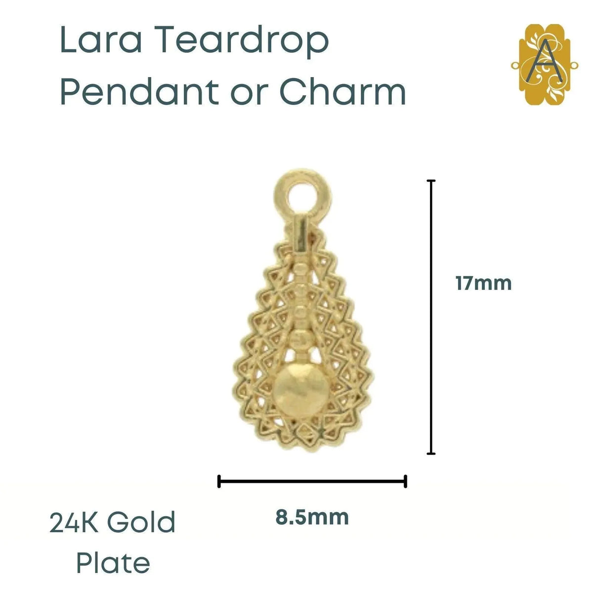 Lara Pendant Drop or Dangle, Precious Metal Plating - The Argus Collection