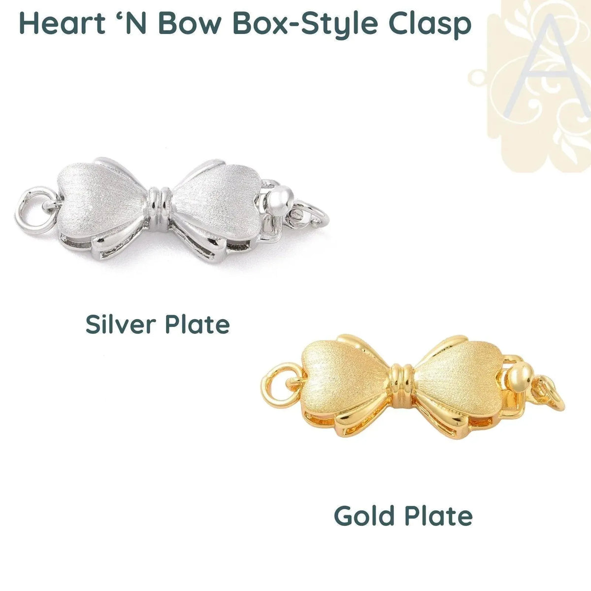 Heart 'N Bow, 1-Strand Box Clasps in 2 Finishes - The Argus Collection