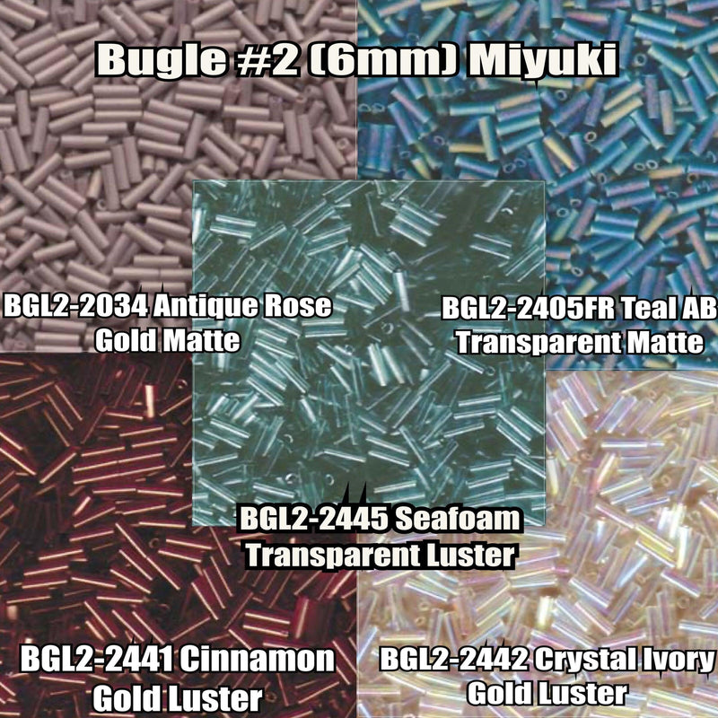 Miyuki Bugles #2 Size 6mm, BGL2-2034, BGL2-2405FR, BGL2-2441, BGL2-2442, BGL2-2445 - The Argus Collection