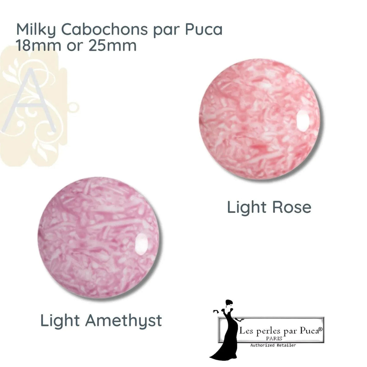 Cabochons par Puca, 18mm or 25mm, Milky Collection - The Argus Collection