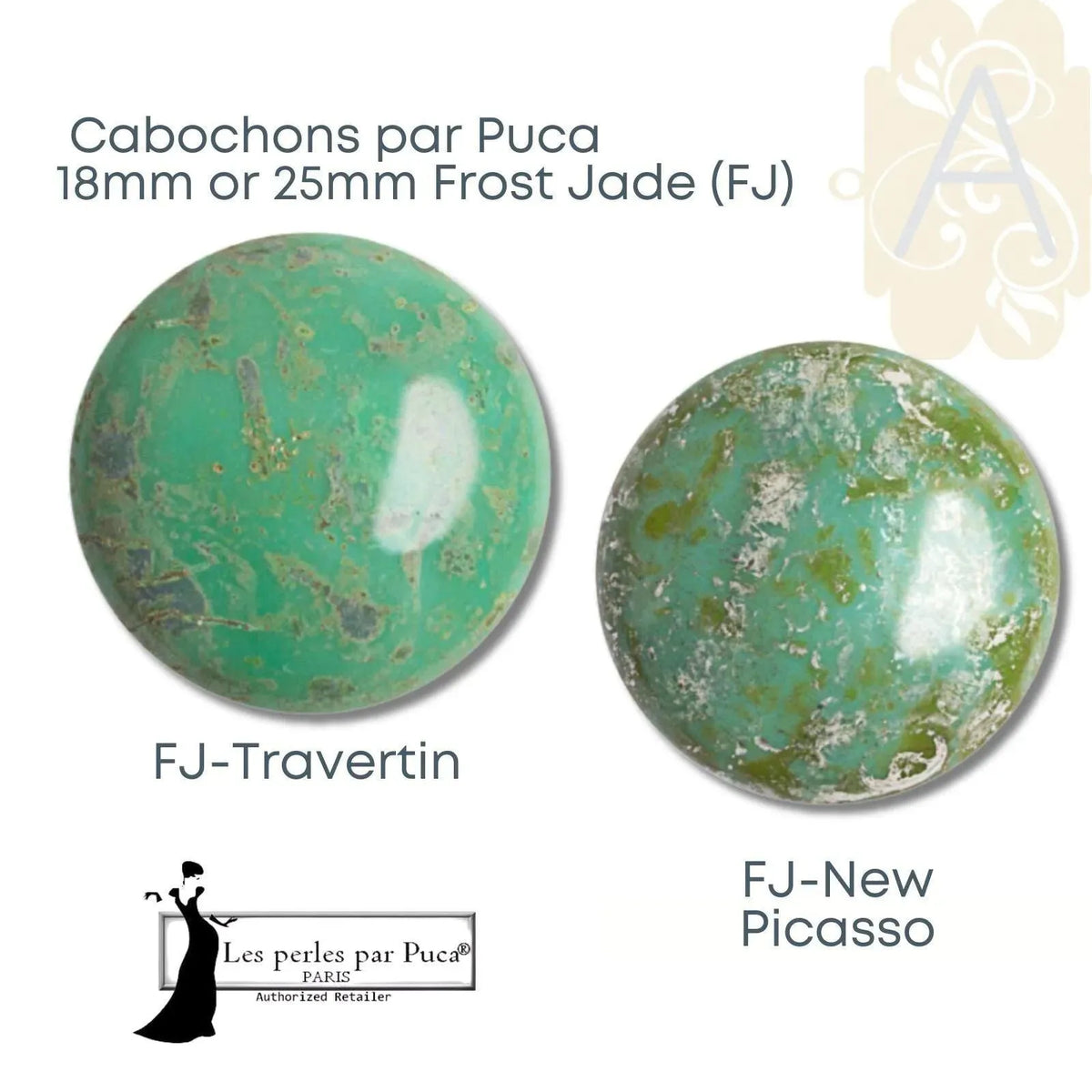 Cabochons par Puca, 18mm or 25mm, Frost Jade II Collection - The Argus Collection