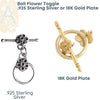 Bali Flower, Toggle Clasp, Sterling Silver/Gold Plate - The Argus Collection