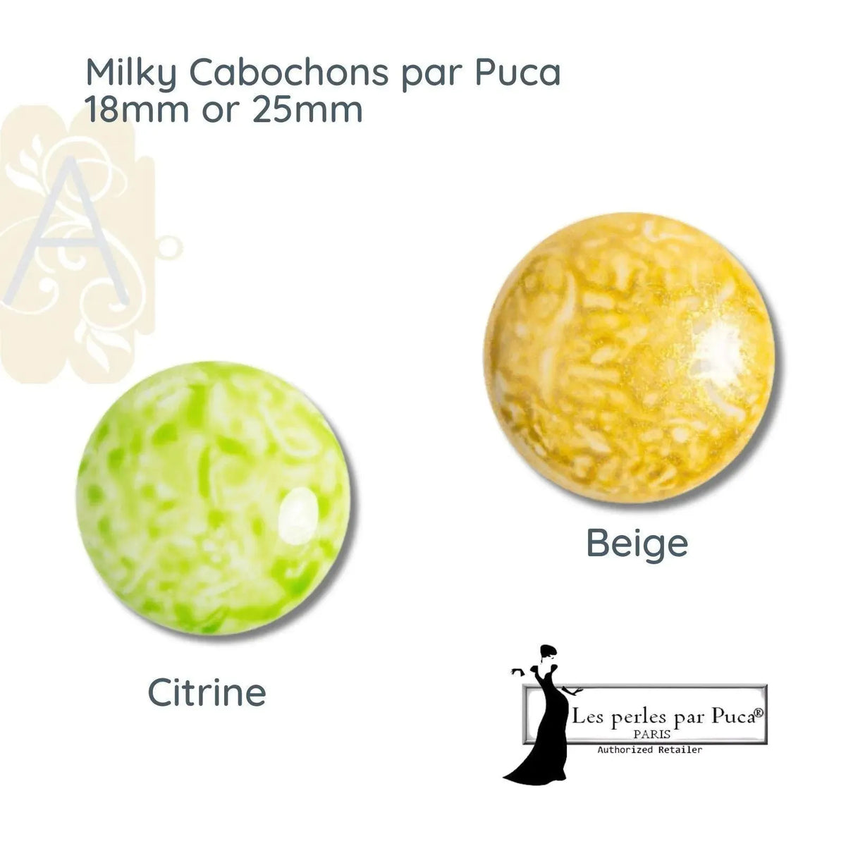 Cabochons par Puca, 18mm or 25mm, Milky Collection - The Argus Collection