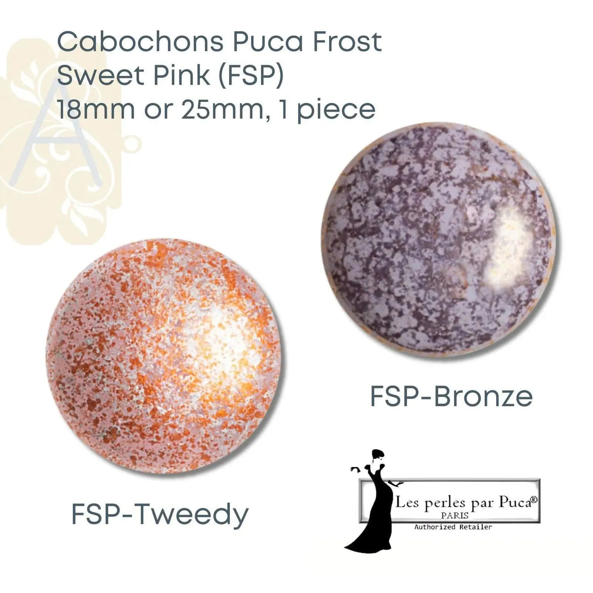 Cabochons par Puca, 18mm or 25mm, Frost Sweet Pink I Collection - The Argus Collection