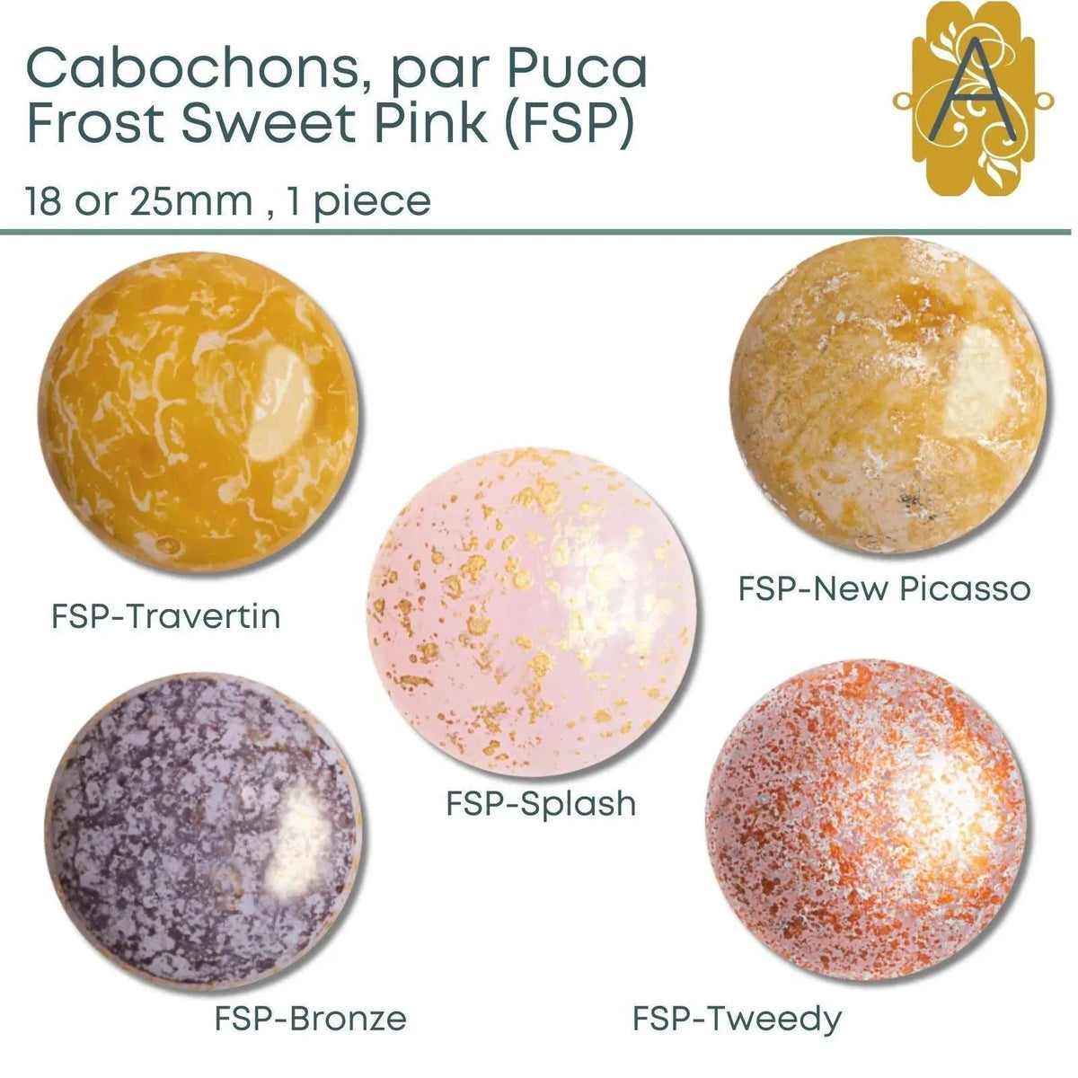 Cabochons par Puca, 18mm or 25mm, Frost Sweet Pink I Collection - The Argus Collection