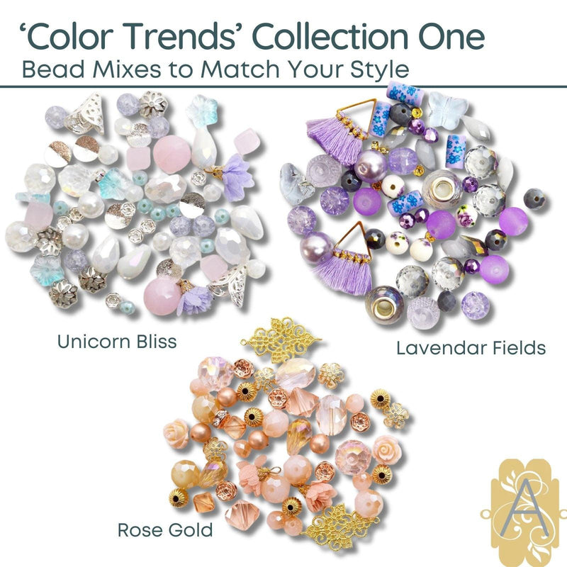 Color Trends One, Assorted Mixes by Jesse James Beads. Lavender Fields, Unicorn Bliss, & Rose Gold, Beading Made Simple! - The Argus Collection