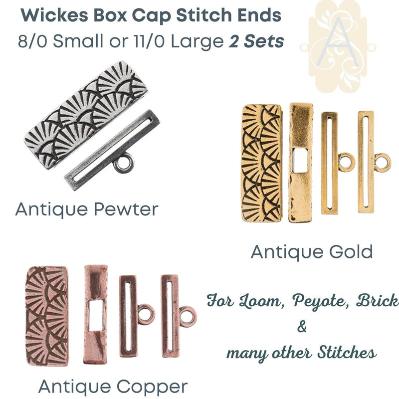 NEW and AMAZING. Wickes Box Cap Stitch in End Caps, for Loom, Peyote, Square & many other Stitches, 2 Sizes, 3 Finishes - The Argus Collection