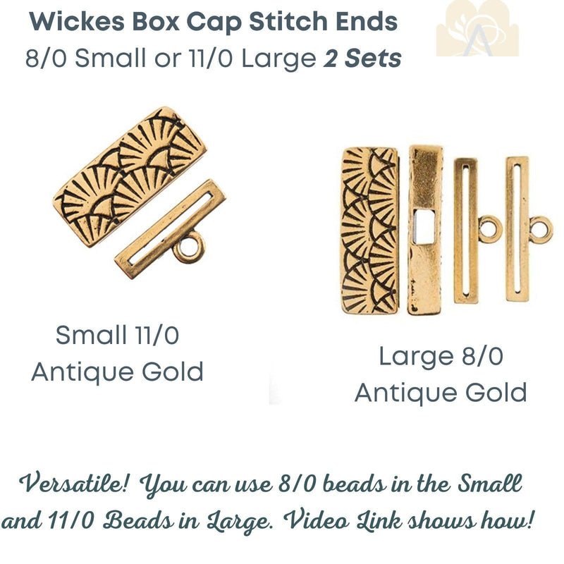 NEW and AMAZING. Wickes Box Cap Stitch in End Caps, for Loom, Peyote, Square & many other Stitches, 2 Sizes, 3 Finishes - The Argus Collection