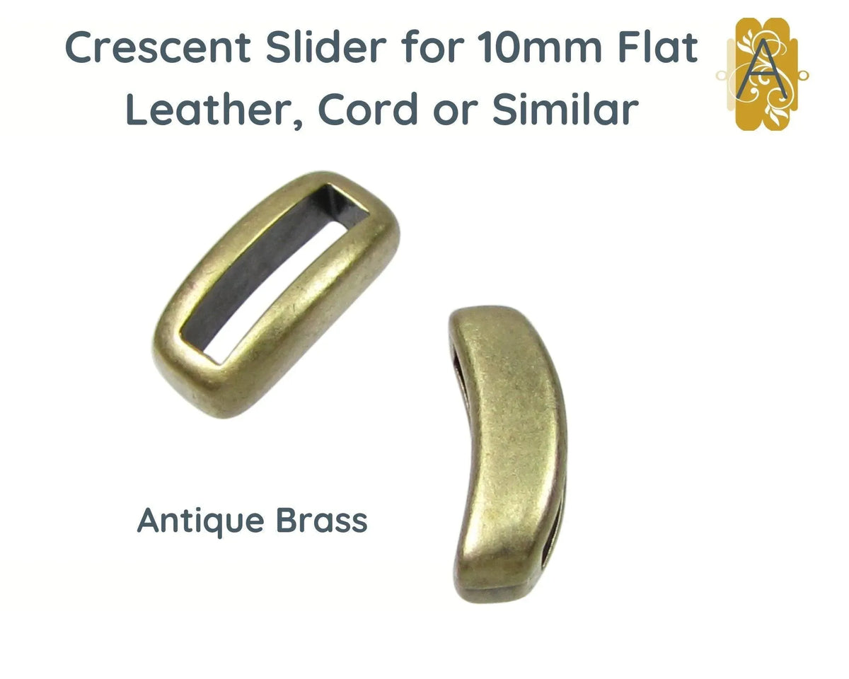 Crescent Flat Sliders or Spacers for Leather or Cork, 10mm, in 4 Finishes - The Argus Collection