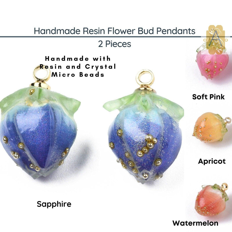 Handmade Resin Flower Bud Pendants, Charms, Dangles, 2 Pcs. 4 Colors - The Argus Collection