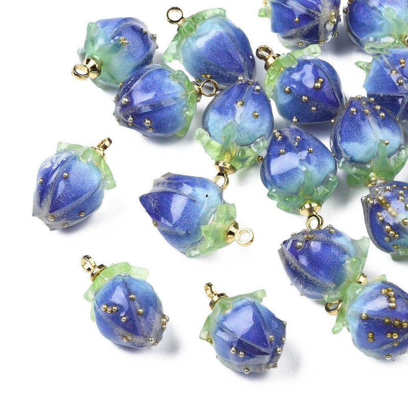 Handmade Resin Flower Bud Pendants, Charms, Dangles, 2 Pcs. 4 Colors - The Argus Collection