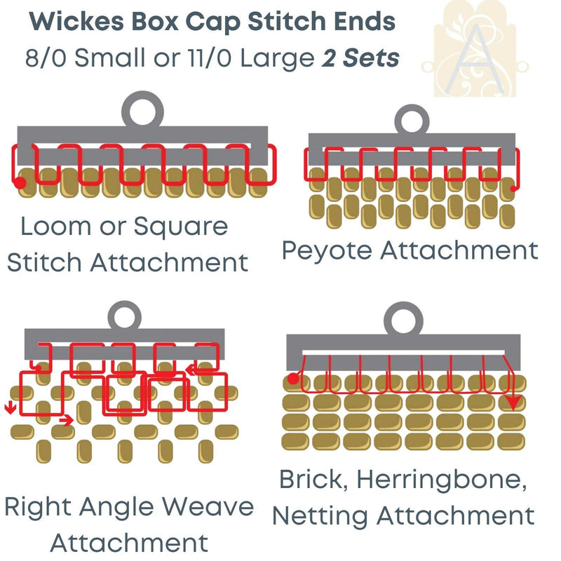 NEW and AMAZING. Wickes Box Cap Stitch in End Caps, for Loom, Peyote, Square & many other Stitches, 2 Sizes, 3 Finishes - The Argus Collection